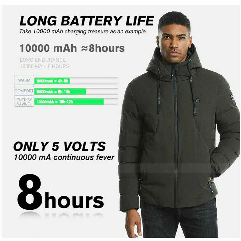 USB Electric Heated Hooded Mens Warm Jacket Winter Parka Rechargeable Heating Coat Thermal Jacket Skiing Outwear Oversized 6XL