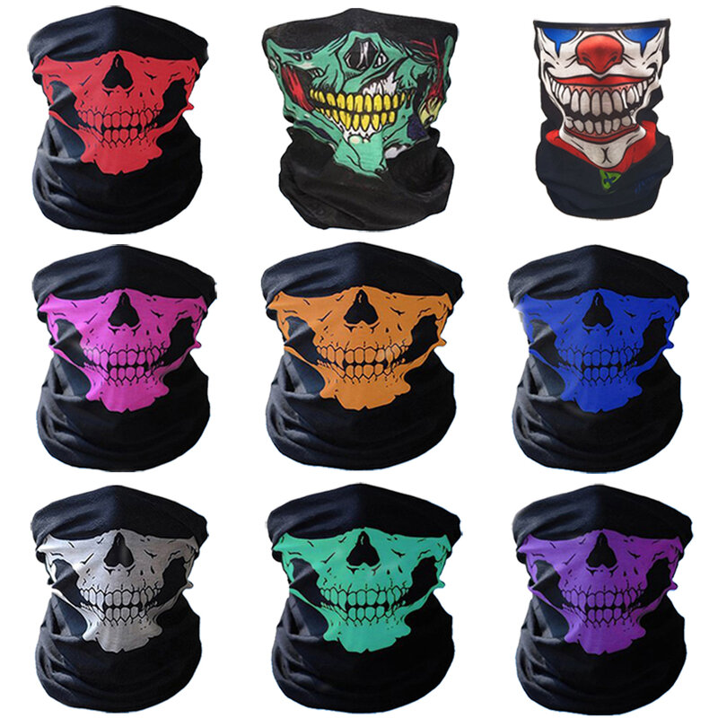 2 шт., маска для лица для Хэллоуина, Мужская Шейная гетра, защитный шарф, эластичная Балаклава, искусственная ветрозащитная Бандана с черепом