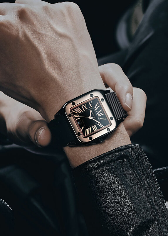 Guou-Relógio masculino de borracha silicone quadrado quartzo, relógios de pulso de luxo, relógio vestido, marca superior, moda