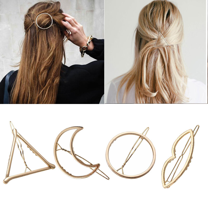 Mode Vrouw Haar Accessoires Driehoek Haar Clip Pin Metal Geometrische Legering Haarband Maan Cirkel Hairgrip Baret Meisjes Houder