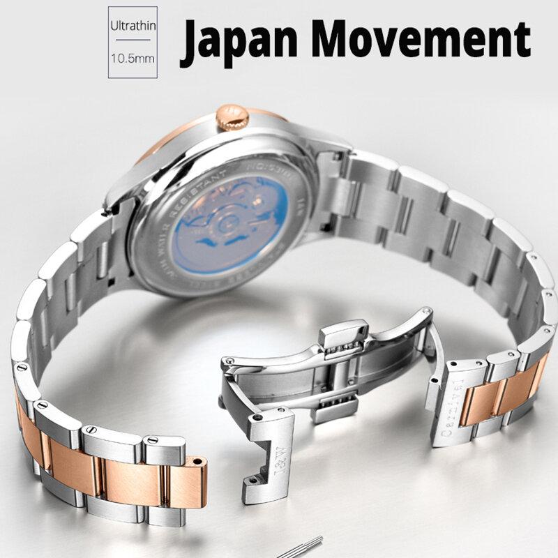 Reloj hombre 2021 سويسرا I & W اليابان حركة ساعة أوتوماتيكية الياقوت مزدوجة التقويم مقاوم للماء الرجال ساعات المعصم الميكانيكية
