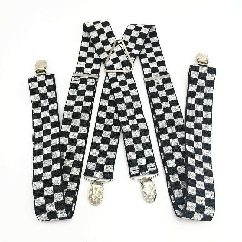 Nieuwe Zwart Wit Plaid Verstelbare Bretels Mannen Vrouwen 3.5Cm Brede Elastische Band X Terug Volwassen Bretel Braces 3 Size accessoires