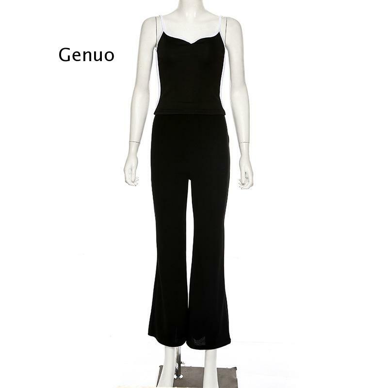 Autumn Elegant Pure Camisole Women Pants 2Two Pieces Sets  Hot Office Lady Street Casual Tank Tops Pants Suits Mujer