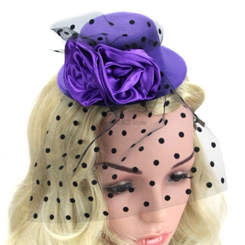 Women Baby Girls Fascinator Flower Top Hat Mesh Wave Point Veil Hair Clips Bridal Party Barrettes Cocktail Elegant Hair Clips