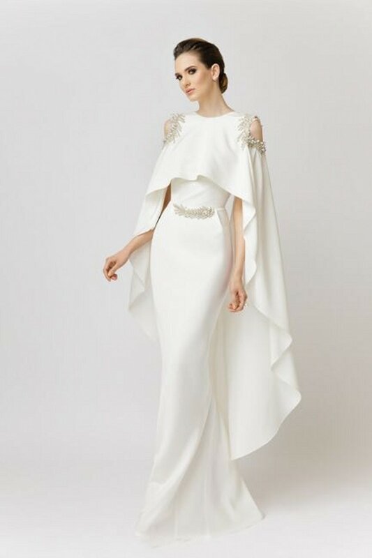 Женское вечернее платье-русалка, элегантное белое длинное атласное платье-Русалка с шалью и бисером, лето 2023