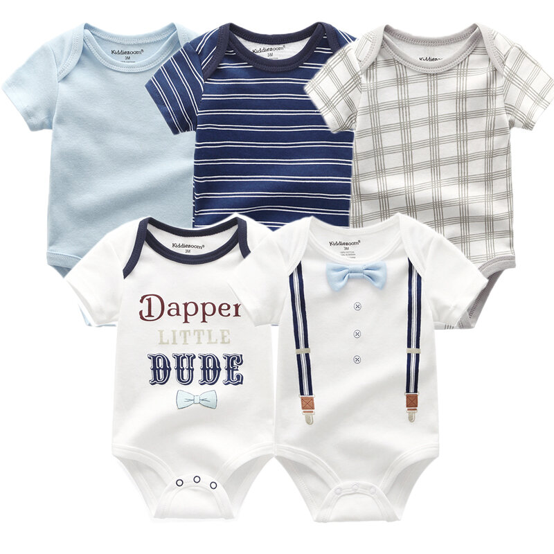 Romper bayi 5 pak, kostum baju bayi baru lahir bergaris kualitas tinggi, Jumpsuit anak laki-laki perempuan musim panas