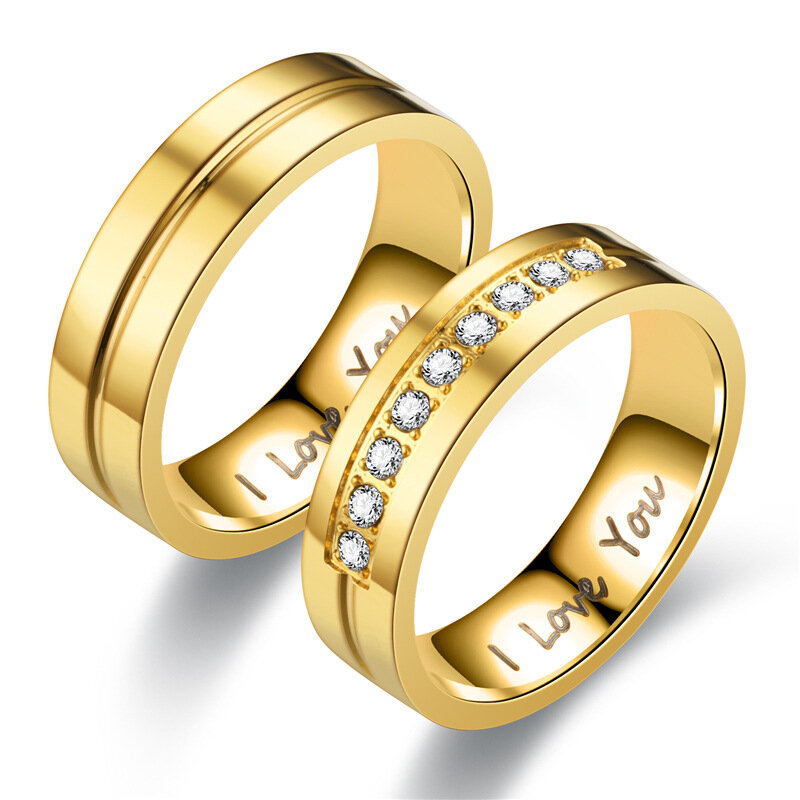 موضة الفولاذ المقاوم للصدأ زوجين خواتم الخطبة للنساء الرجال كريستال أحبك خاتم 2021 مجوهرات الزفاف هدية