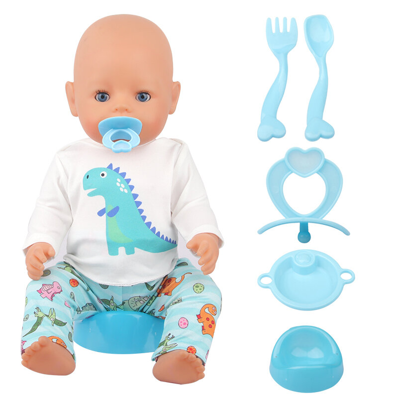 Doll Tableware Milk Bottle+Spoon+Nipple+Dinner Plate Simulated Four Sets For 18 Inch American Doll&43cm Baby Doll Accessories