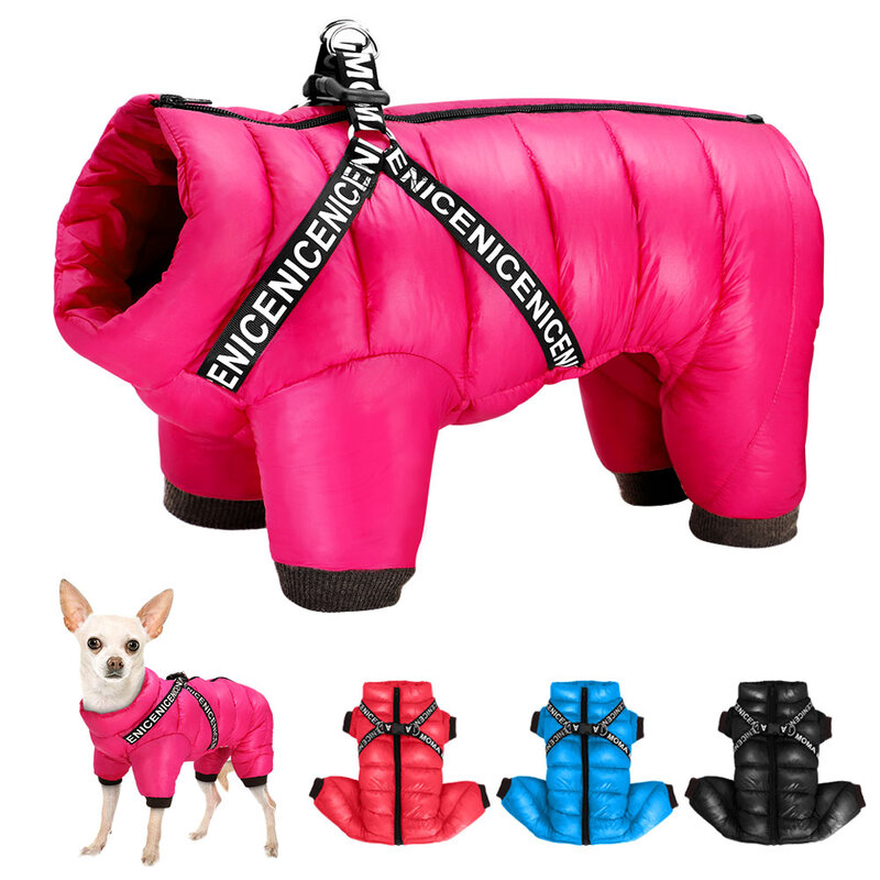 犬のための超暖かい防水ジャケット,冬の服,子犬のためのハーネス付きの暖かいスーツ,中小サイズ
