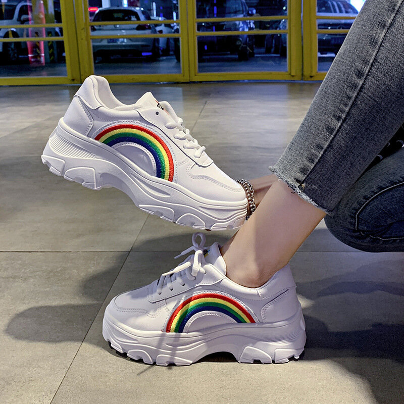 Women's Casual Sports Shoes Autumn and Winter Fashion Platform Shoes Women's Lace Up Rainbow Vulcanized Shoes Zapatillas Mujer