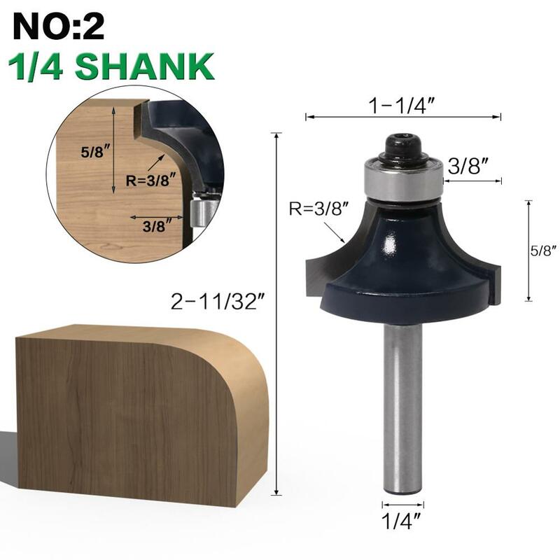 1pcs 6mm shank 1/4" shank Corner Round Over Router Bit with BearingMilling Cutter for Wood Woodwork Tungsten Carbide