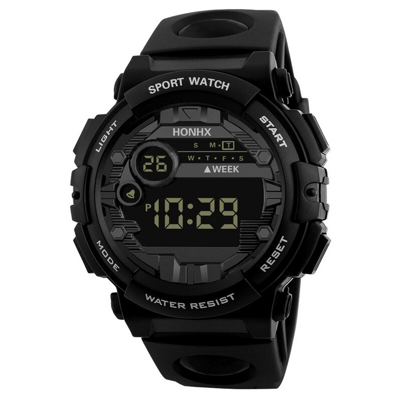 Часы наручные Honhx Мужские Цифровые, модные светодиодные водонепроницаемые спортивные в стиле милитари, с резиновым ремешком, с будильником и датой