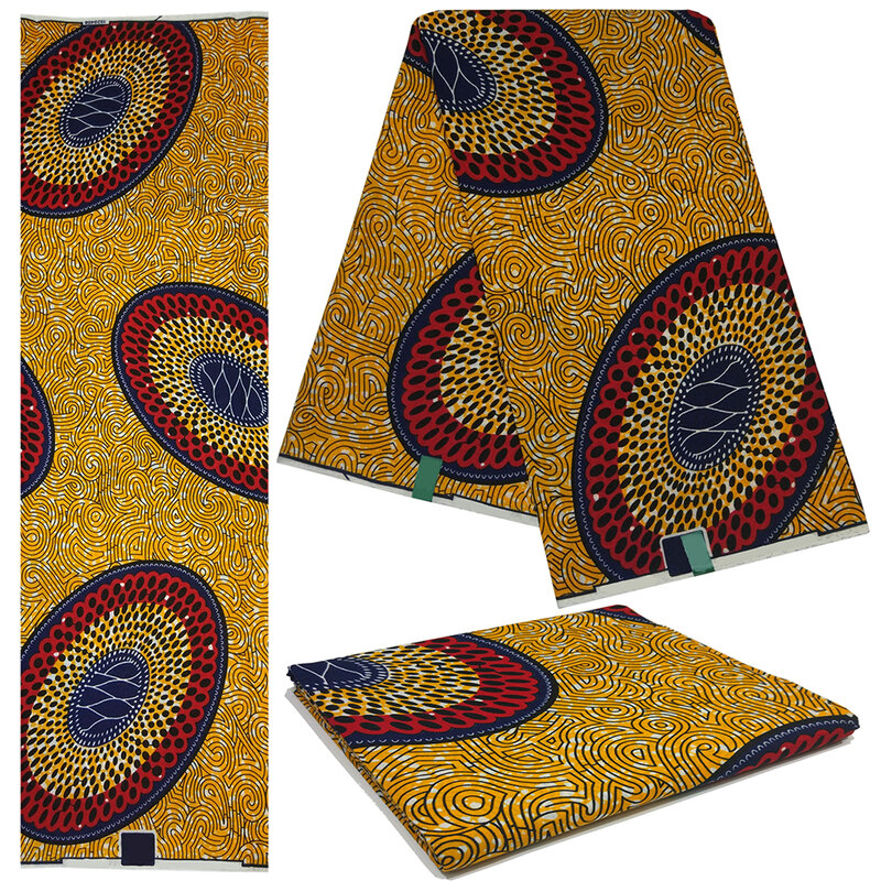 2019 New Arrivals Pagne Guaranteed Tissus Yellow Polyester Pattern Printed Fabric African Wax Fabric
