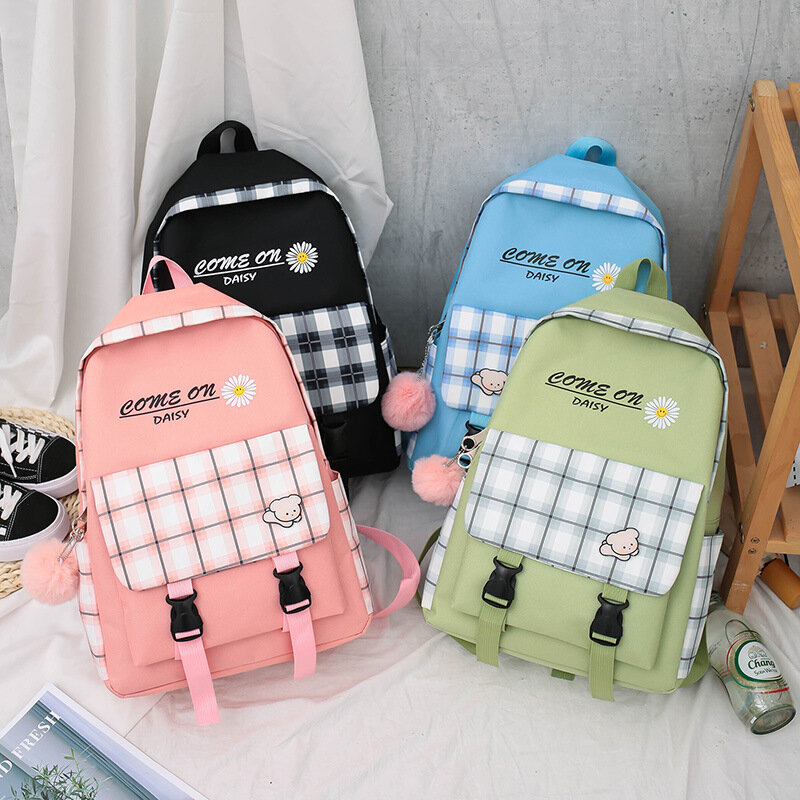 Weysfor 4-女性用バックパックピース/セット,キャンバスショルダーバッグ,女の子用プリントスクールバッグ,学生用バックパック