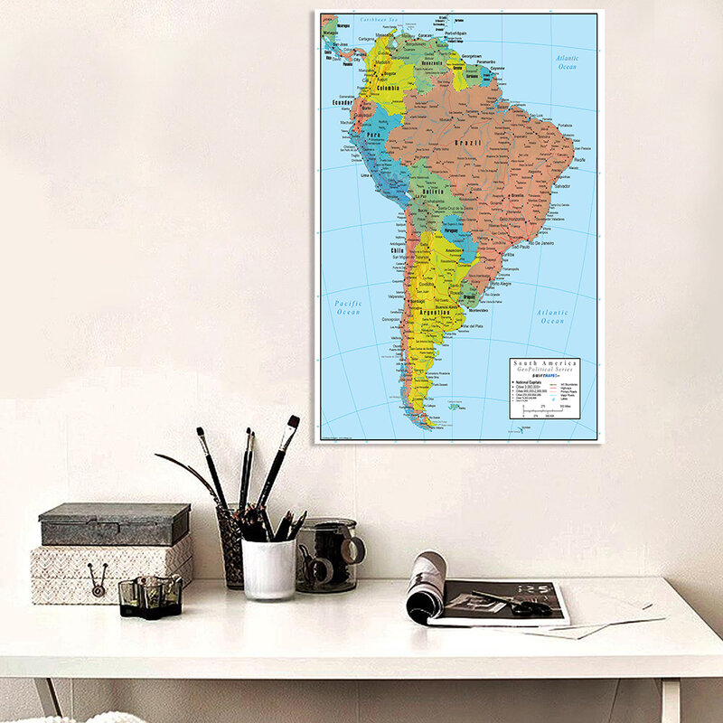 100*150 سنتيمتر أمريكا الجنوبية السياسية خريطة الجدار ملصق فني رذاذ قماش اللوحة غرفة المعيشة ديكور المنزل الأطفال اللوازم المدرسية
