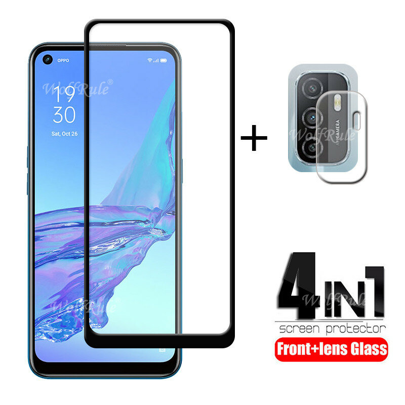 4-in-1 Voor OPPO A53S Glas Voor OPPO A53S Gehard Glas Volledige Lijm Screen Protector Voor OPPO A91 a15 A52 A72 A92 A53S Lens Glas