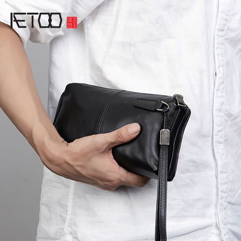 حقائب اليد للرجال AETOO ، حقائب اليد الجلدية الناعمة الجلدية للرجال ، محافظ طويلة بسحاب ، حقائب جلدية للهاتف المحمول