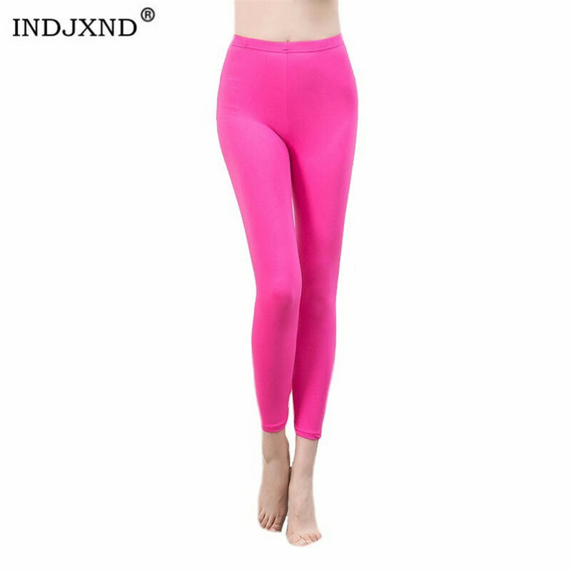 INDJXND-Leggings elásticos de neón para mujer, pantalones pitillo ajustados de cintura alta con realce, Color caramelo, Color blanco, Verano
