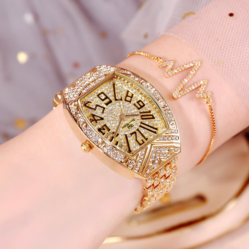 หรูหราเต็มรูปแบบเพชรผู้หญิงนาฬิกาคริสตัลสุภาพสตรีนาฬิกาข้อมือนาฬิกาRelojes Quartzนาฬิกาสำหรับสุภาพสตรี10