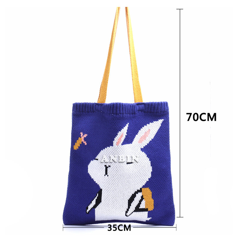 Female Knitted Shoulder Bag Wool Woven Casual Fashion Trend Funny Rabbit Designer Tote Foldable Shopper Handbags for Women