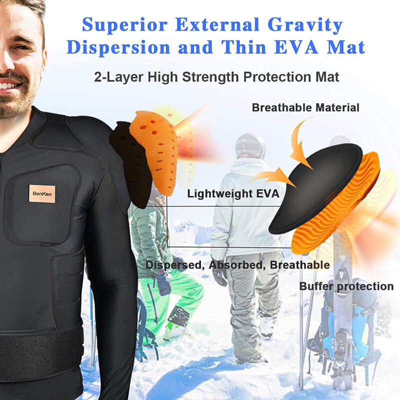 Benken esqui anti-colisão camisas esportivas ultra leve equipamento de proteção ao ar livre anti-colisão armadura coluna protetor de volta