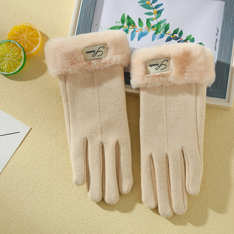 Inverno donna moda elegante non gonfio lana lavorata a maglia più velluto addensare caldo Touch Screen guanti guanti da ciclismo da polso in peluche