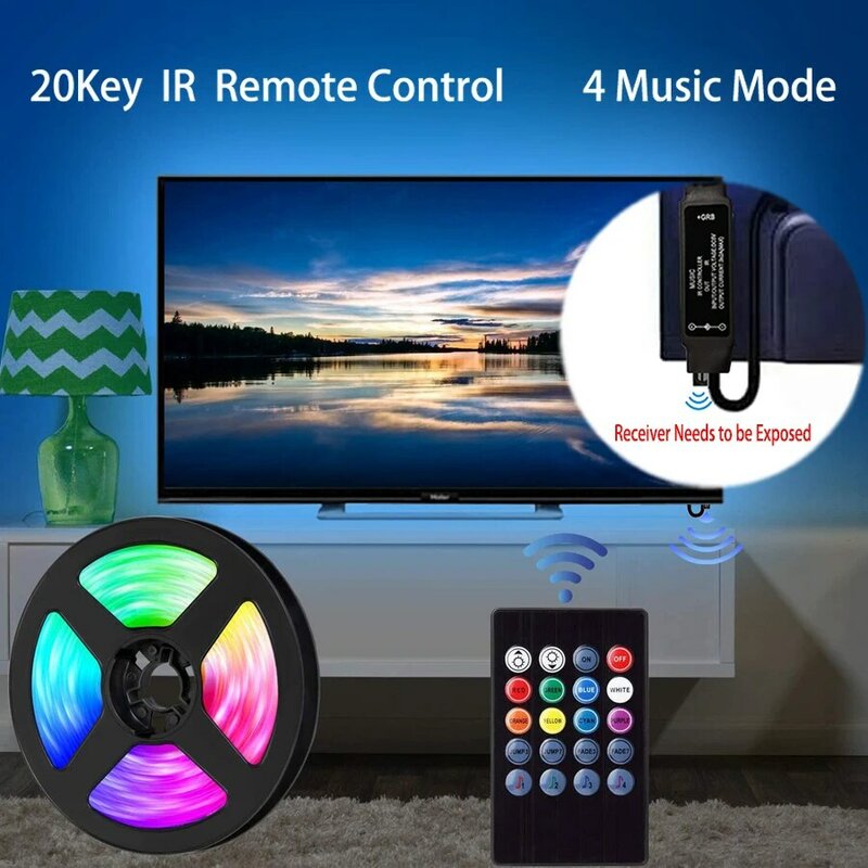 Tira CONDUZIDA Luz 2835 5050 Bluetooth USB Lâmpada Flexível Fita Fita 1M 2M 3 Som Sensor RGB 3key M 4M DC5V Decoração BackLight TV
