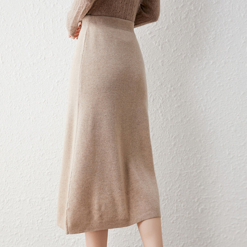 Gonna donna di media lunghezza sezione 021 autunno e inverno nuovo maglione di Cashmere borsa sottile in puro colore Hip lana maglieria moda coreana