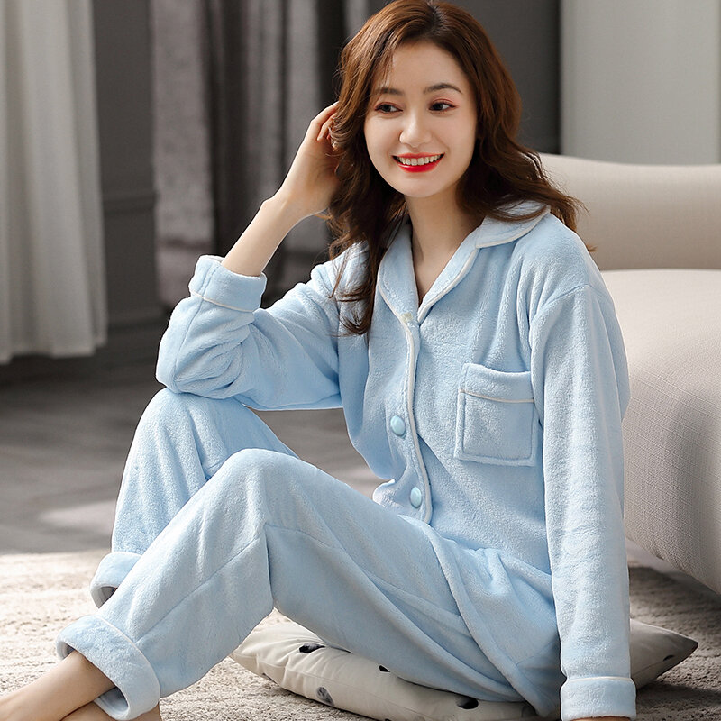 Dép Nỉ Bộ Đồ Ngủ Bộ Nữ Mùa Đông Rắn Xanh Ấm Pijama Femme Mềm Mại Làm Dày Đồ Ngủ Cho Nữ Nỉ Mặc Bộ Pyjama Loung Mặc