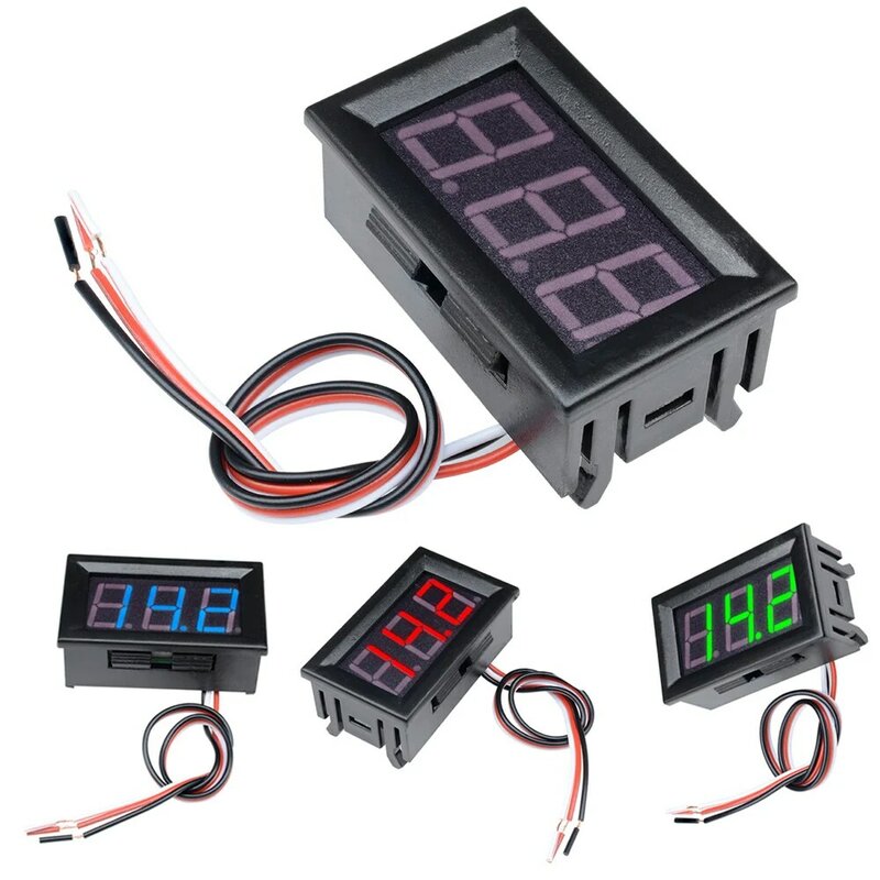 Voltímetro e medidor de voltagem com led, painel de exibição de 0.56 pol, vermelho, azul, verde, digital com 3 fios, medidor de voltagem e dc