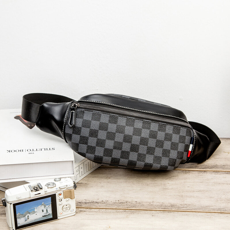 Go-luck design da marca xadrez estilo homens cintura fanny saco casual viagem ao ar livre pacote de esporte celular carteira bolsa caso