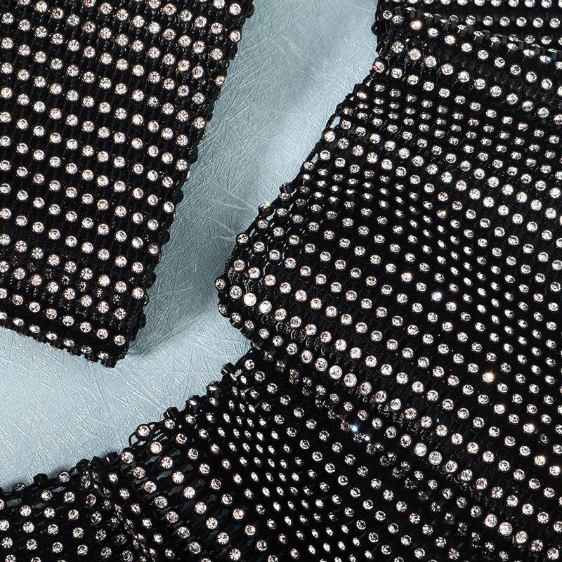 Sarung Tangan Wanita Tanpa Jari Jaring-jaring Kotak-kotak Berongga Klub Malam Tabir Surya Musim Panas Lengan Hangat Lengan Berlian Imitasi Glitter Penuh
