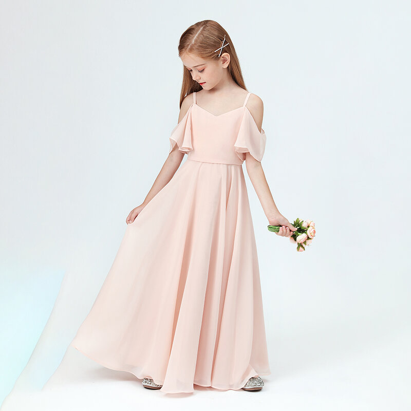 Szyfonowa sukienka Junior druhna dla dzieci wieczór urodzinowy przyjęcie weselne uroczystość korowód bal bankiet