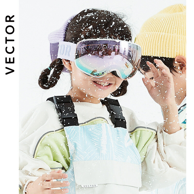 Векторные детские лыжные очки большие сферические для детей двухслойные UV400 магнитные лыжные очки для девочек и мальчиков очки для сноуборда