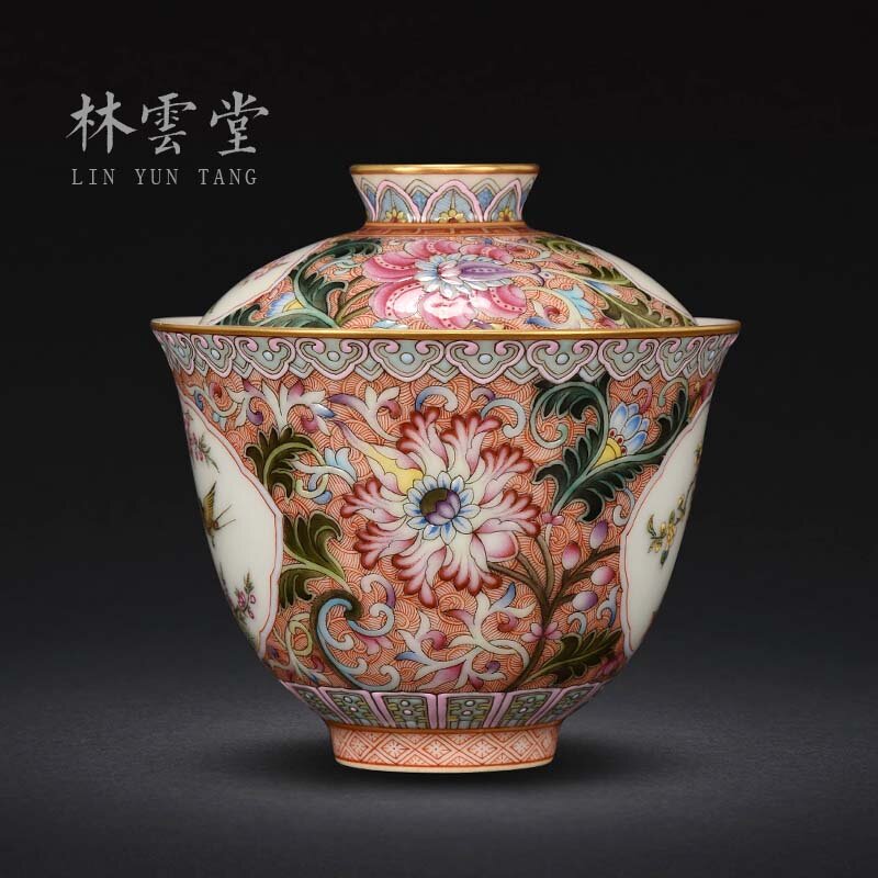 Lin Yuntang es pintado a mano aceite de esmalte rojo cuenco cubierto de Jingdezhen de cerámica hecha a mano taza de té de kungfu