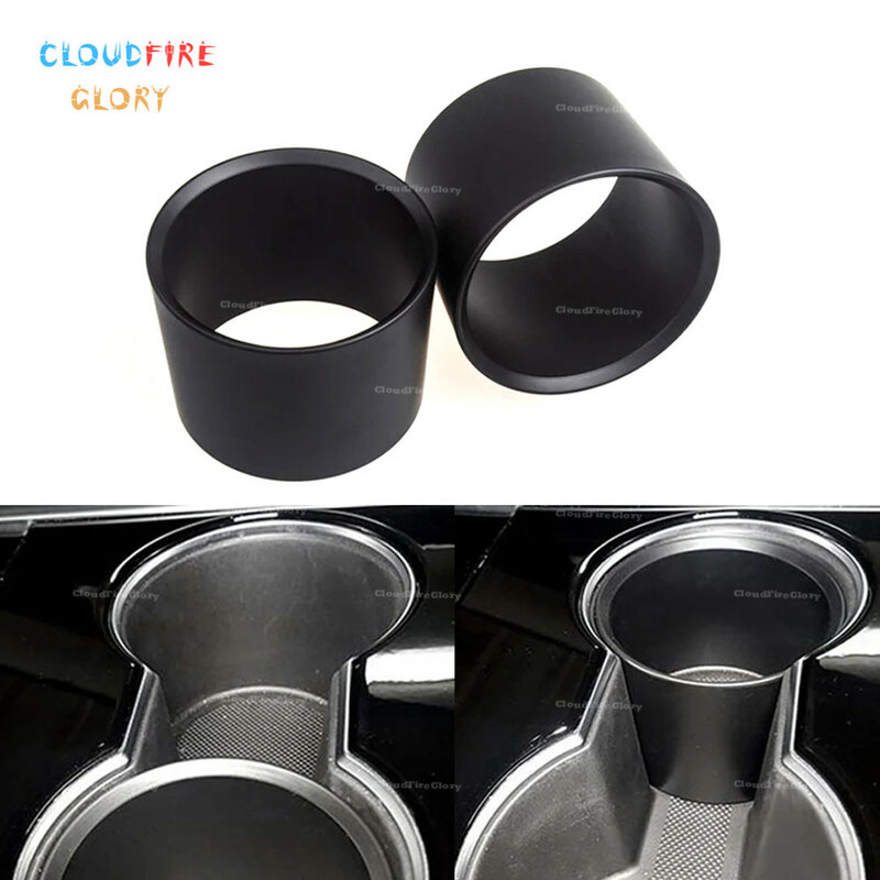 CloudFireGlory Car Water Cup Holder Cover Insert Expander Adapter ABS Black For Tesla Model 3