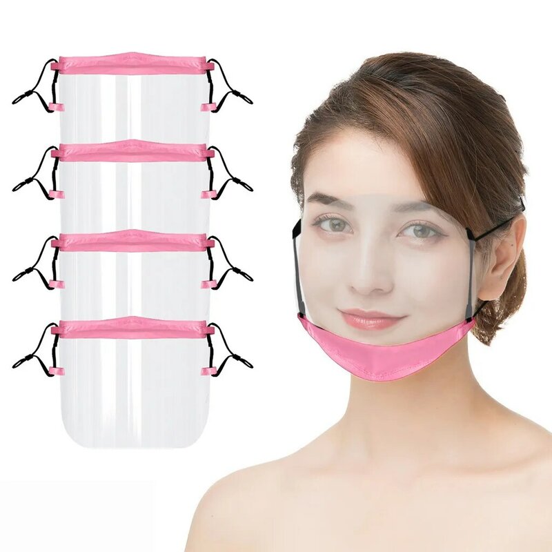 Máscara de plástico transparente para hombre y mujer, mascarilla facial lavable, antisalpicaduras, para cocina, 4 unidades