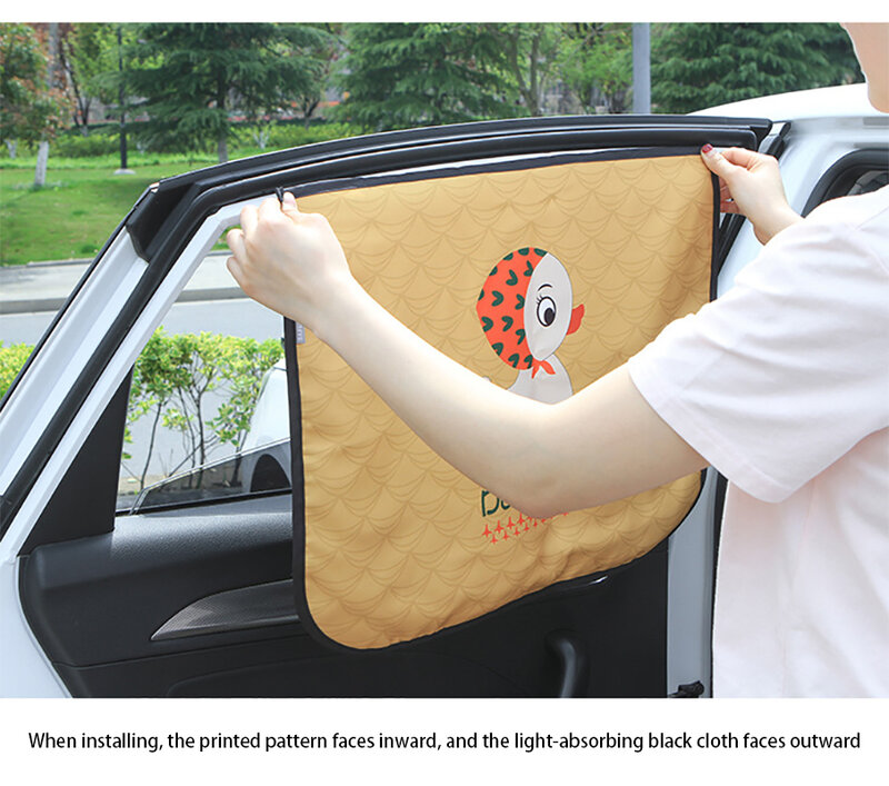 Cortina magnética para janela de carro, proteção solar desenho animado universal para janela lateral proteção uv para crianças bebês e crianças