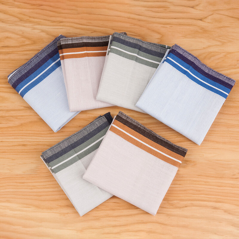 6/12PCs Men's Handkerchief Cotton Square Woven Classic Vintage Business Checked Mixed Tri-Color Multicolor Gentleman Pocket