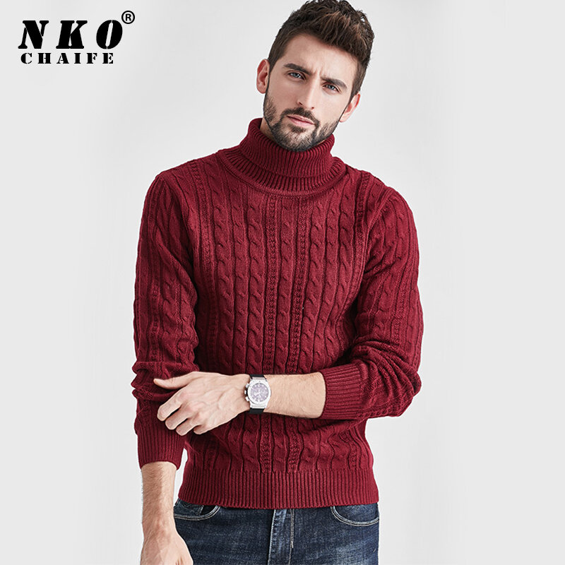 Suéter de punto de cuello alto de invierno cálido casual para hombre 
