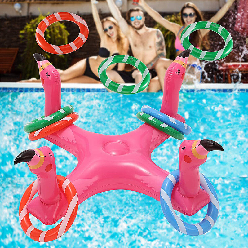 Anel de piscina iatable jogar brinquedos com 6 pçs anéis jogo de piscina verão piscina cruz jogar multiplayer flutuante piscina brinquedos festa