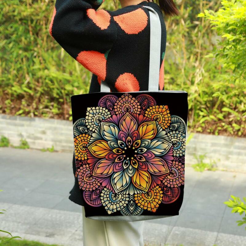 Bolsa de ombro de mão fecho de zíper bohemia étnica impressão grande capacidade superior-alça saco para escola feminina bolsa sacos de compras