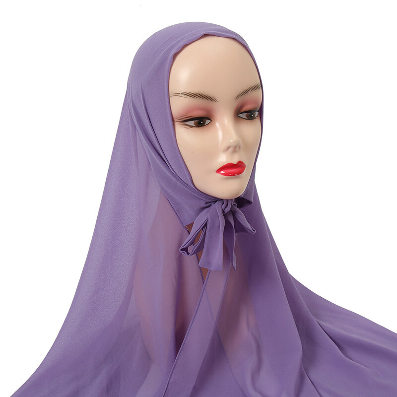 2021 mais novo moda feminina simples bolha chiffon com corda conveniente envoltório hijab imediato cor sólida muçulmano sjaal caps bandana