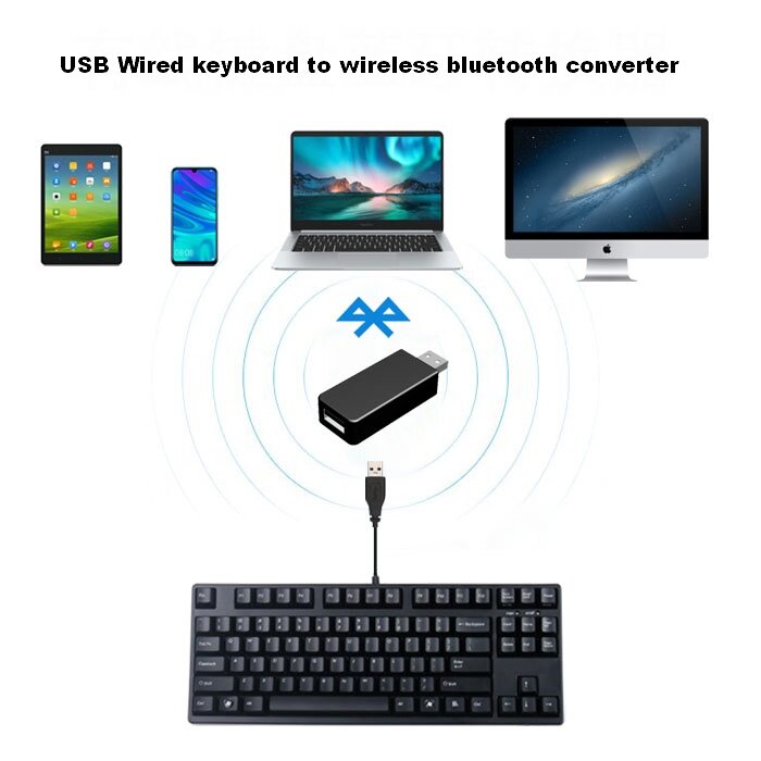 Módulo conversor teclado com fio para DIY, adaptador sem fio, USB, Bluetooth 5.3