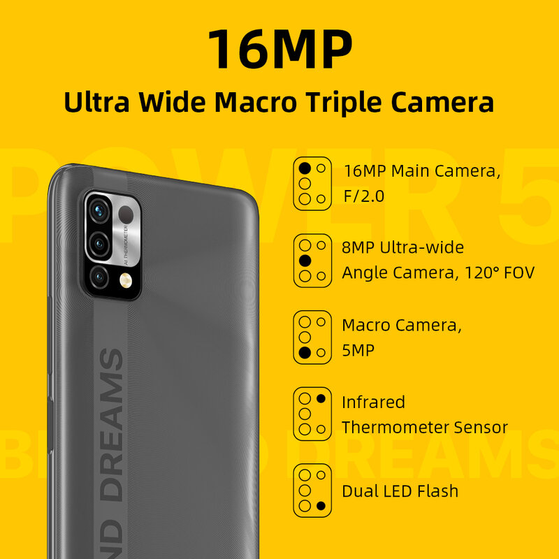 UMIDIGI Power 5 Global Version Smartphone Android 11 Helio G25 16MP AI Triple Camera 6150mAh 6.53'' Full Screen Cellphones