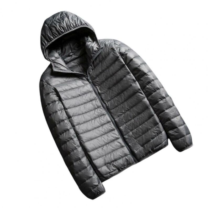 Casaco masculino para baixo cor sólida acolchoado com capuz zíper cardigan casaco de inverno leve para uso diário
