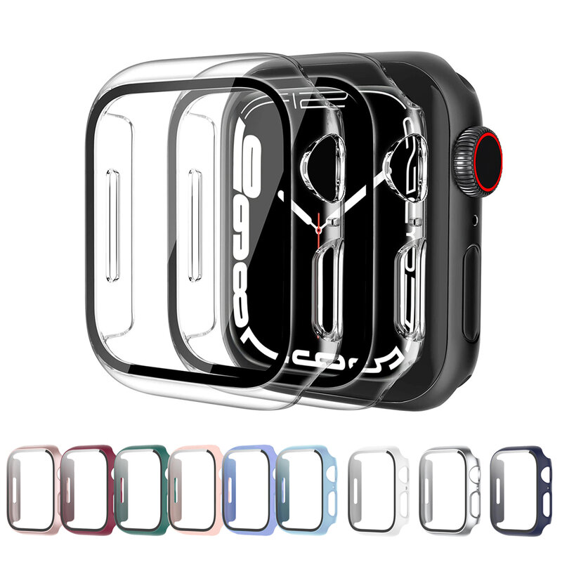 유리 + 커버 애플 시계 7 케이스 45mm 41mm 40mm 44mm 보호 쉘 iwatch 시리즈 7 6 se 5 4 3 2 프레임 매트 하드 케이스