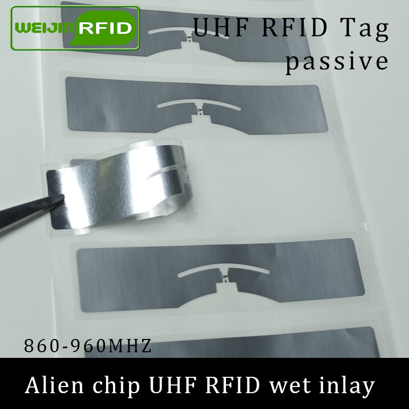 UHF RFID 태그 스티커, 외계인 9654/9954 습식 인레이, 915mhz, 900 868mhz, 860-960mHiggs9, EPCC1G2, 6C 스마트 접착제, 수동 RFID 태그 라벨