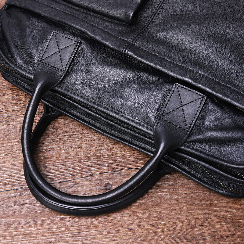 Neue echte Leder Herren handtaschen weiche schwarze Umhängetasche Business Casual Aktentasche 14-400 Laptop taschen tragbare Datei Paket 15,6