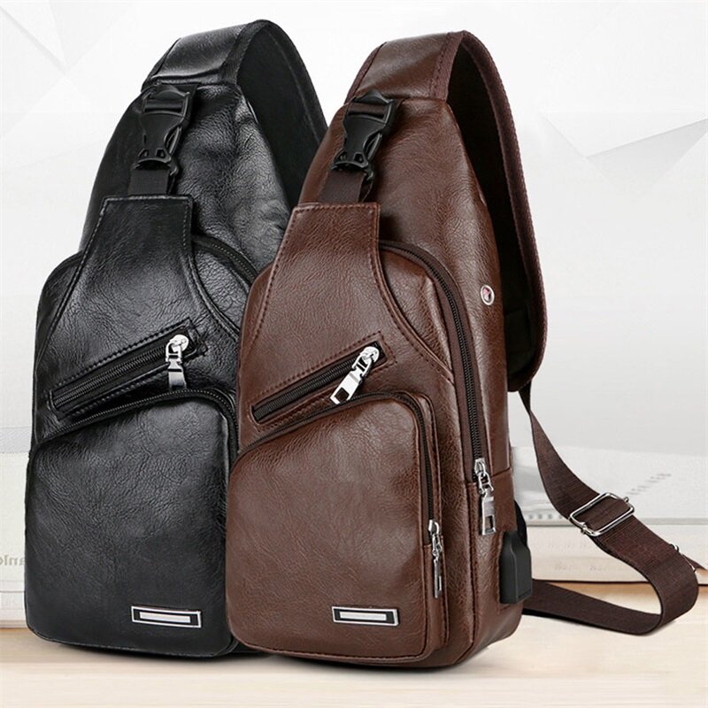 Męskie torby Crossbody męskie USB torba na klatkę piersiowa projektant torba skórzane torby na ramię pakiet przekątnej nowy plecak podróży